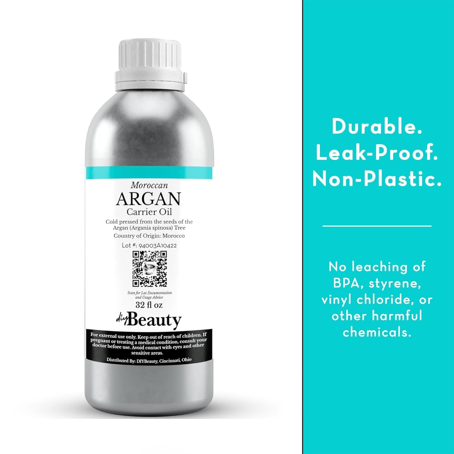 Bulk Argan Oil - 32 Fl Oz Large Size Bottle - Natural, Cold Pressed, 100 Percent Pure Argan Oil for Homemade Hair, Face and Skin Products - Light Aceite de Argan Carrier Oil