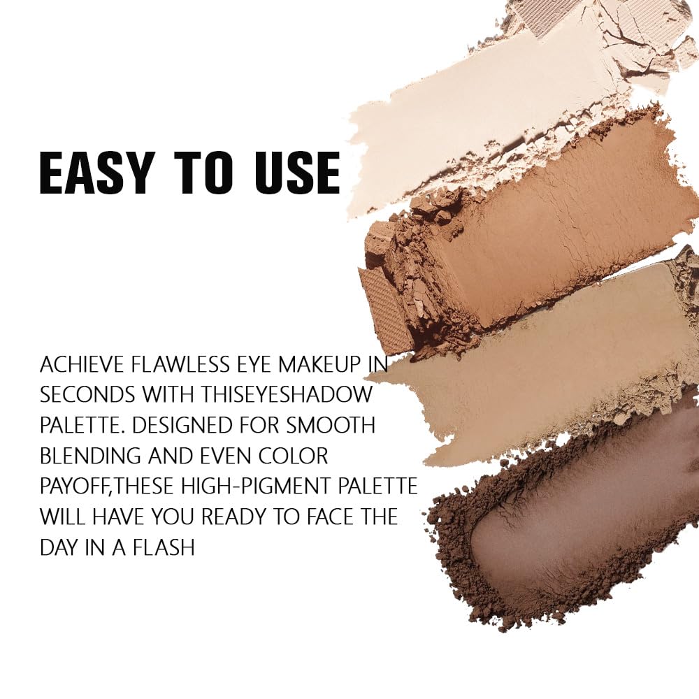 Powder Eyeshadow Quad, Beige Nude Taupe Brown Matte Eye Shadow Palette Makeup, Neutral Vegan Shimmer Quads Eye Shadow Palette for Older Women Pigmented Waterproof, paleta de sombras de ojos, 15