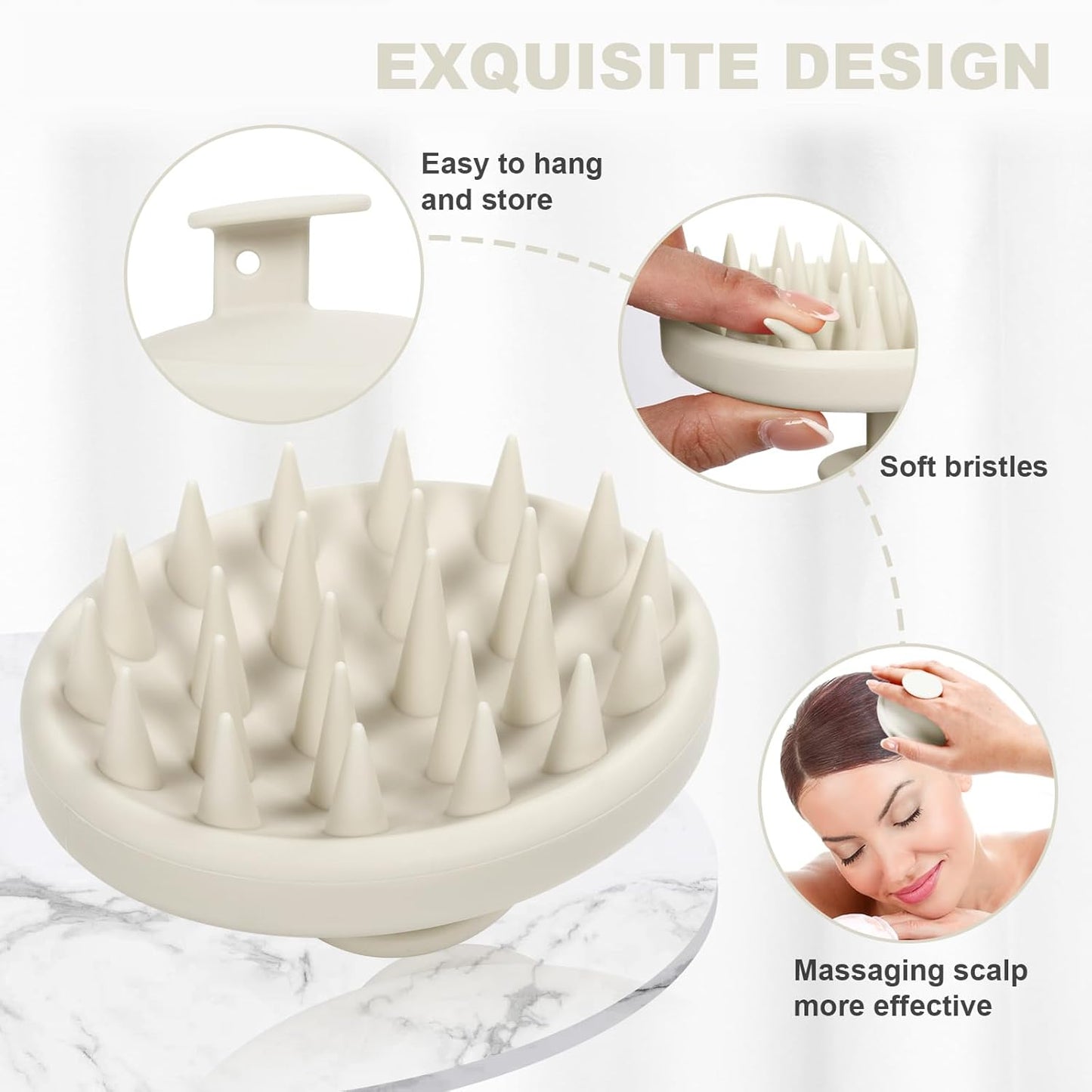 Silicone Scalp Massager, Scalp Scrubber for Hair Growth with Soft Bristles, Scalp Exfoliator Brush Dandruff Removal Shampoo Brush for Wet Dry Scalp Care (Warm Grey)