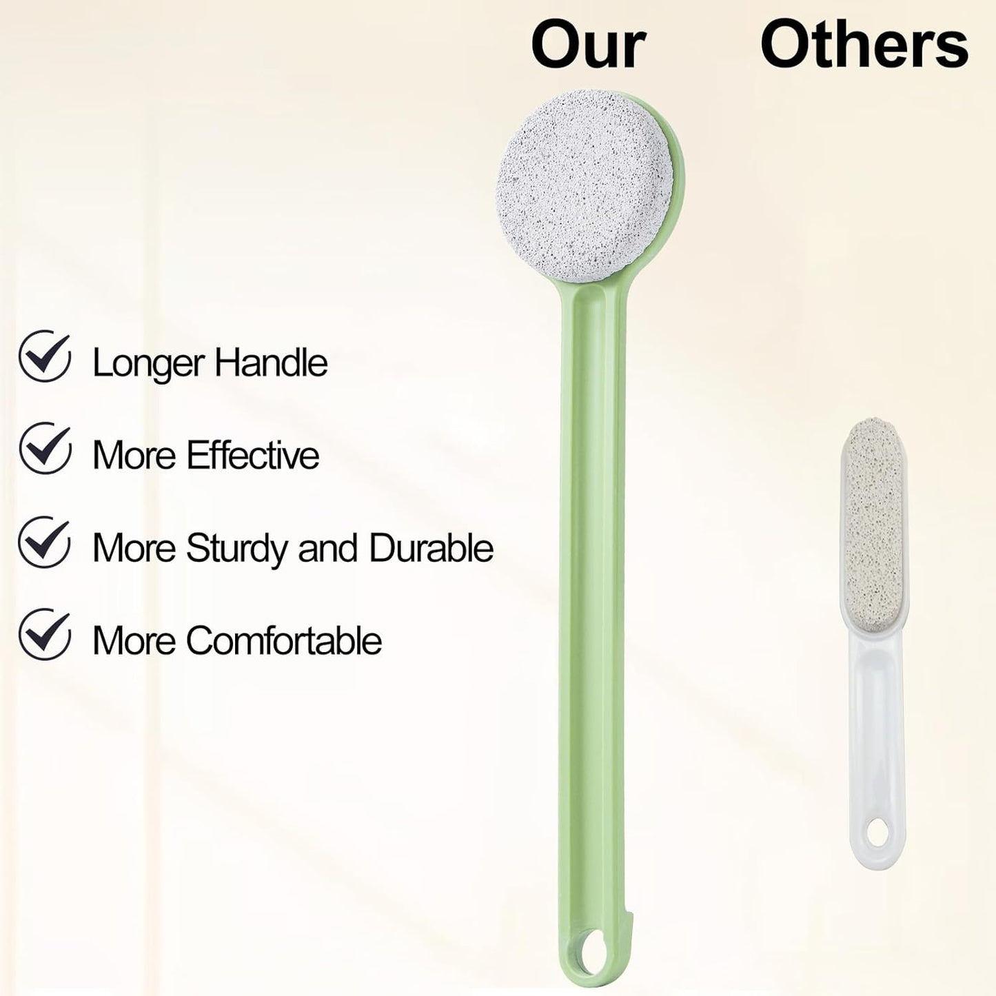 Pumice Stone for Feet with Long Handle (Straight Handle,Green, Count, 1.0)