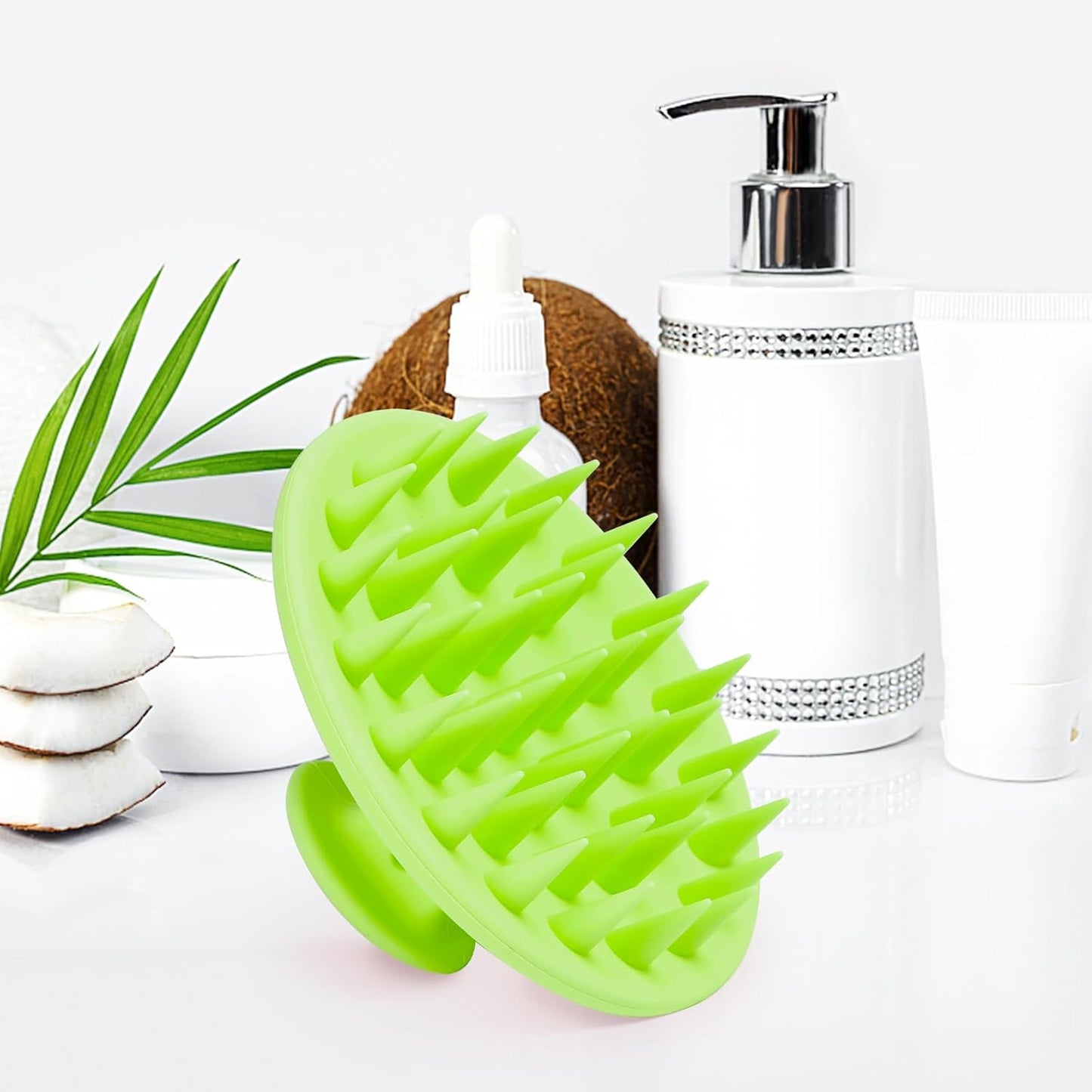 Silicone Scalp Massager Shampoo Brush, Scalp Brush for Hair Growth & Dandruff Removal, Hair Scrubber Scalp Stimulator Exfoliator Brush with Soft Bristles for Wet Dry Scalp Care (Green)