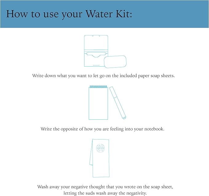 The Water Kit by Two Sage Sisters - Self Care Kit with Soap Sheets, Notebook, Marker, and Washcloth, Bath Shower Sets for Meditation and Relaxation, Mini Spa Kit Self Care Box for Women and Men