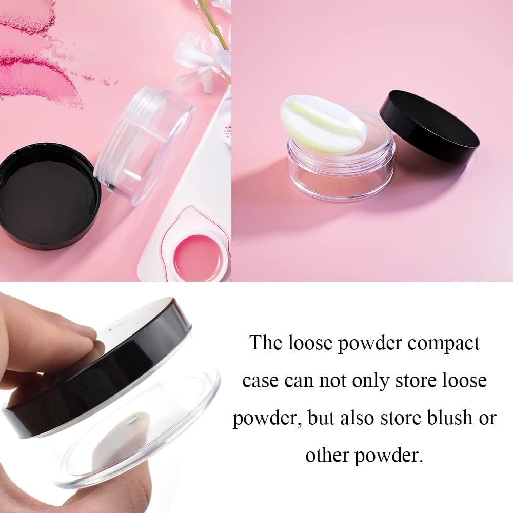 HAHIYO 3Pcs 30ml/1oz Plastic Empty Travel Compact Case Makeup Cosmetic Jar Refillable Powder Box No Leak Holder with Common Sifter and Black Screw Lid