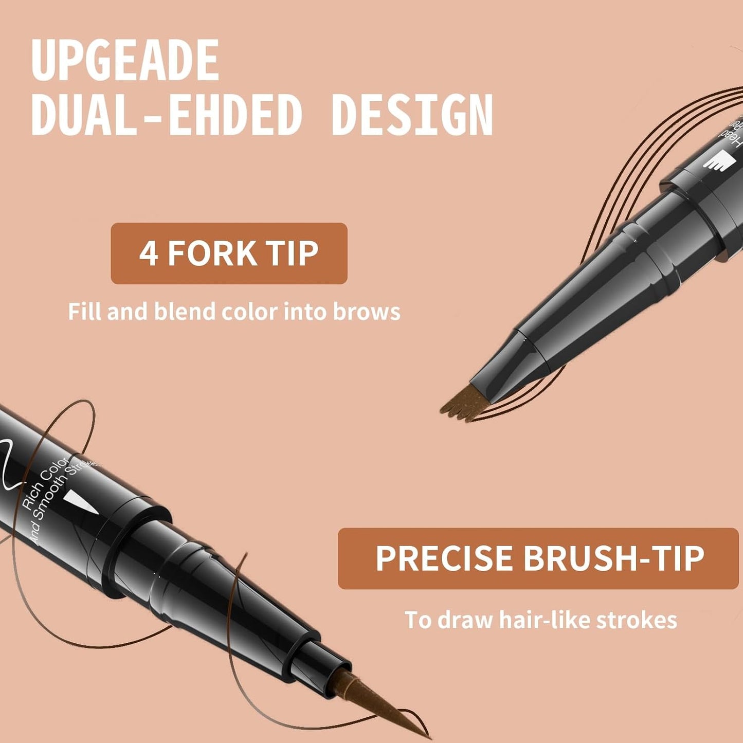 Eyebrow Pen, 2-in-1 Dual-Ended Microblading Eyebrow Pencil, Magical Faux Brow Pen with 4-Fork-Tip & Precise Brush-Tip Create Natural Hair-Like Brow, Waterproof, Stay on All Day, Black, 1Pcs
