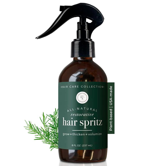 Rowe Casa Organics Natural Restorative Hair Spritz with Witch Hazel & Therapeutic Essential Oils, Hand-Crafted Hair Volumizer, Thickener, & Growth Booster, 8 Fl. Oz.
