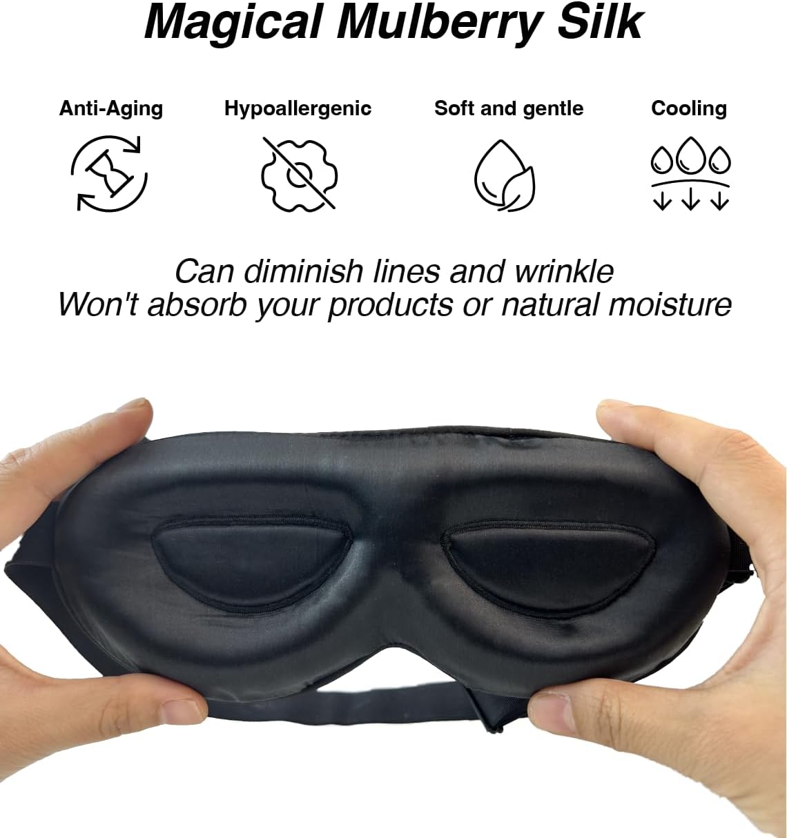 PROMEED Adjustable 100% Mulberry Silk Sleep Mask 23 Momme, 3D Contoured No-Pressure Cup Eye Mask for Sleeping, Super Soft Breathable Blindfold, Perfect Blocks Light for Sleeping (Navy)