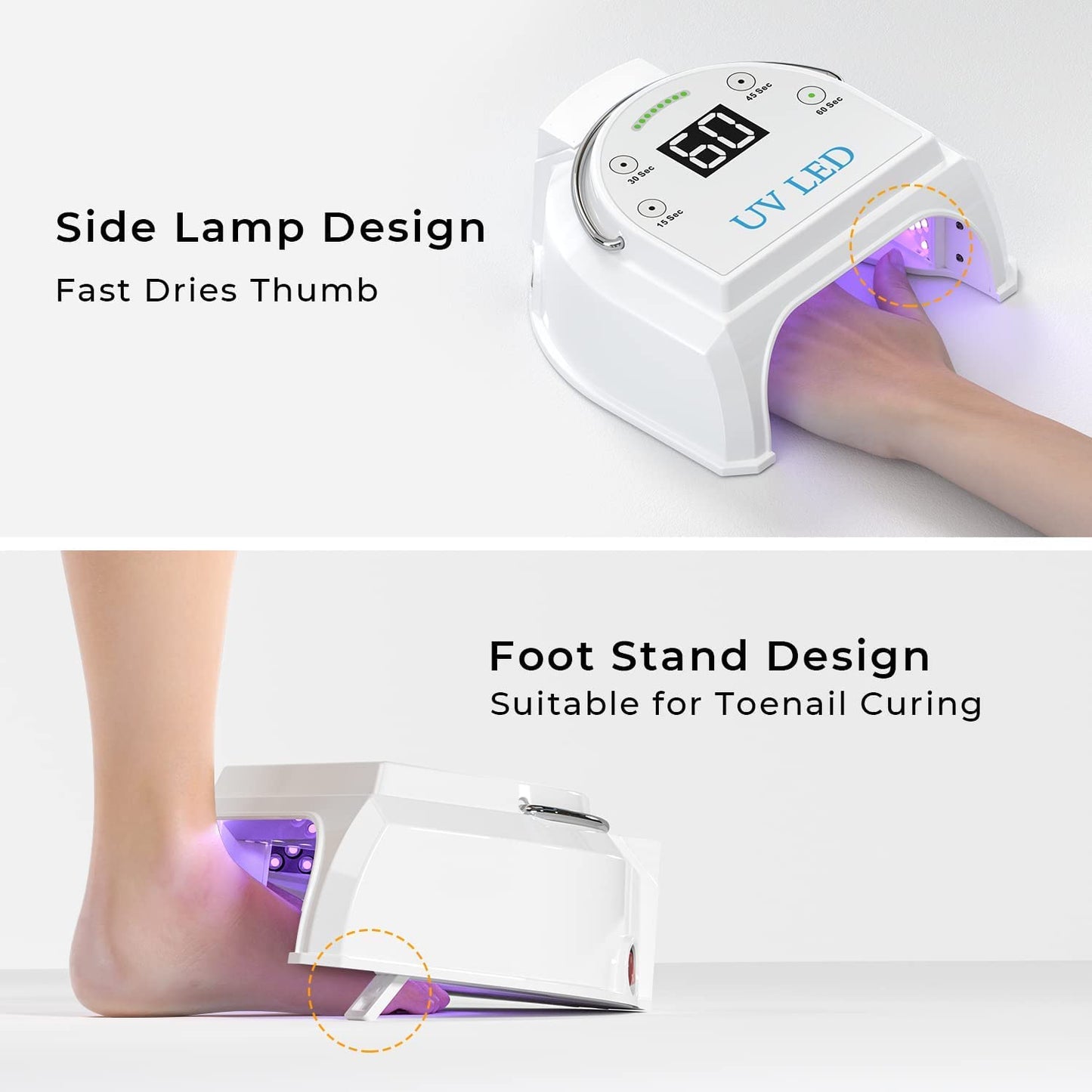 80W Professional Cordless UV LED Nail Lamp, UV Lights for Nails with 45 Beads and Rechargeable Battery, Portable LED Gel Nail Curing Dryer, Nail Polish Machine for Salon or Home, White