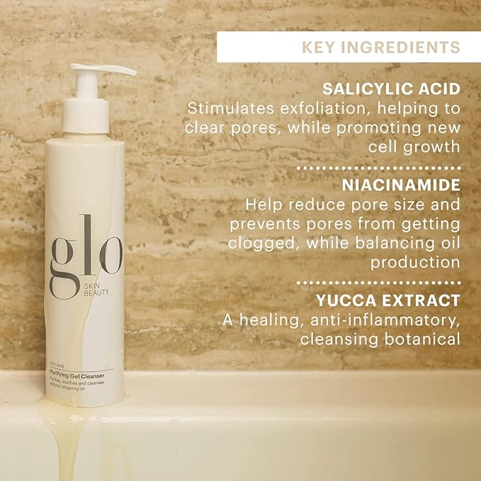 Glo Skin Beauty Purifying Gel Cleanser - Salicylic Acid + Niacinamide Face Wash Balances Skin, Targets Clogged Pores, Excess Oil & Breakouts - Gently Exfoliates & Minimizes Appearance of Fine Lines