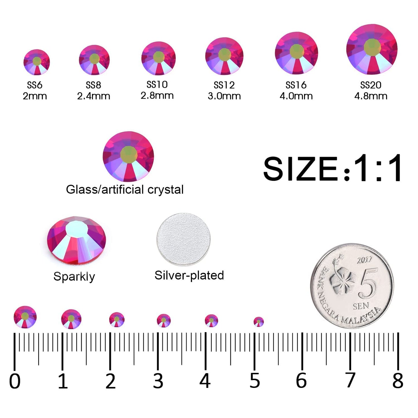 4240Pcs lt.siam AB Flatback Rhinestones 6 Sizes Crystal Diamonds for Nail Art Crafts Clothes Shoes with Tweezers and Picking Pen