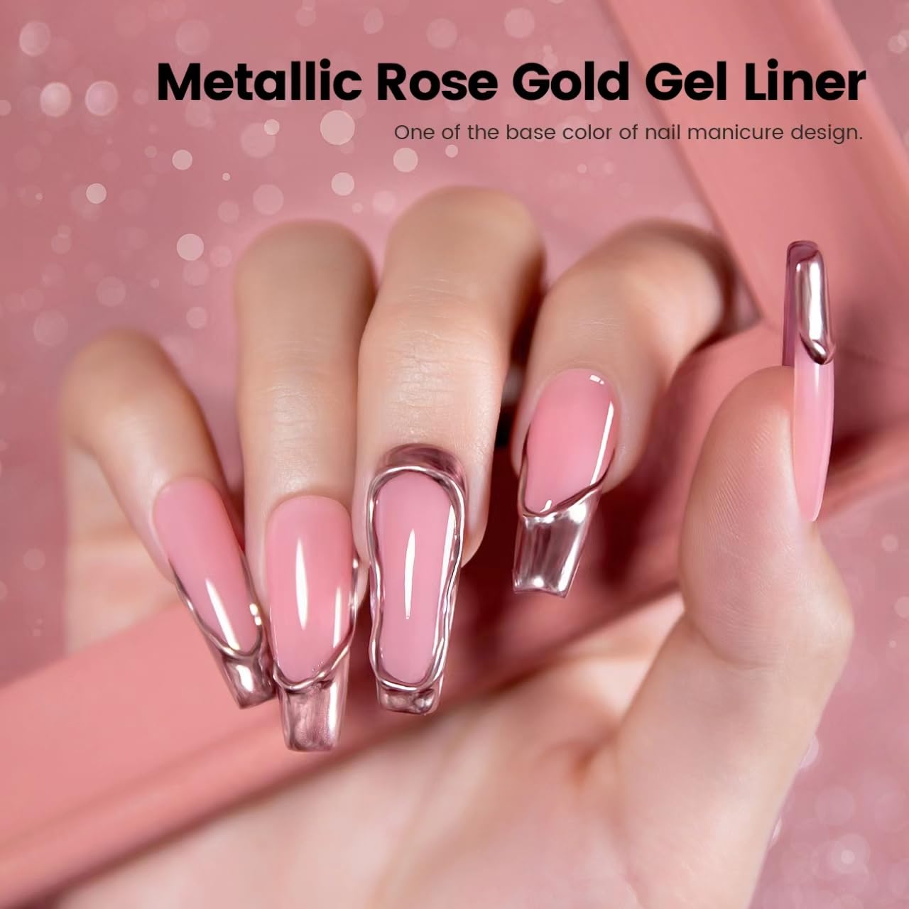 RARJSM Metallic Chrome Gel Liner Nail Art 3D Mirror Silver and Rose Gold Effect Gel Nail Polish 8ml Painting Build in Thin Brush Metal Painted Drawing Striper Gel Polish Curing Requires for Home Salon