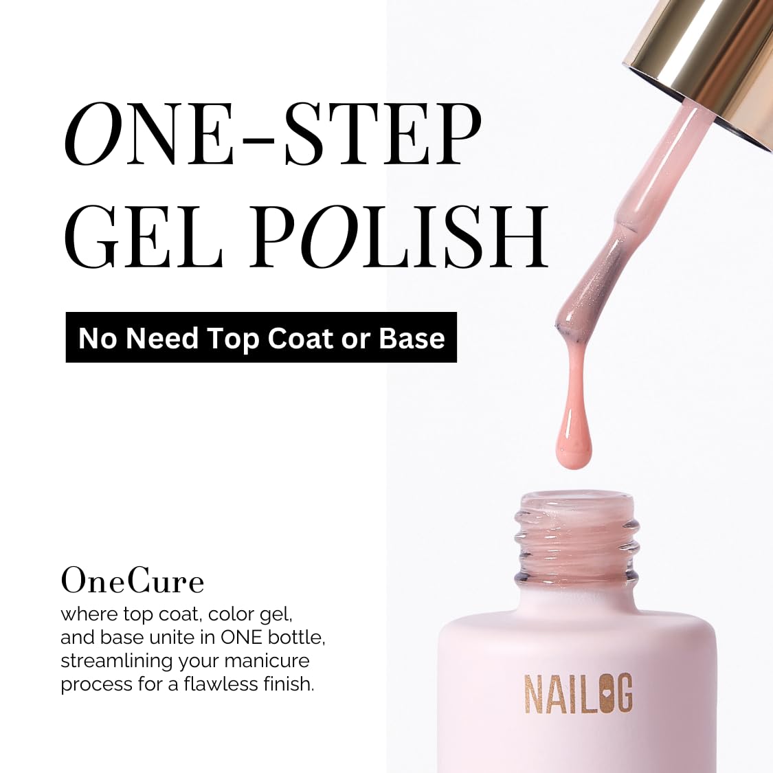 NAILOG One Step Light Pink Gel Nail Polish 12ml Top Coat Color Gel Base 3-In-1 Formula Soak Off UV Gel Polish for Home DIY & Gifting | Light Peach Pink