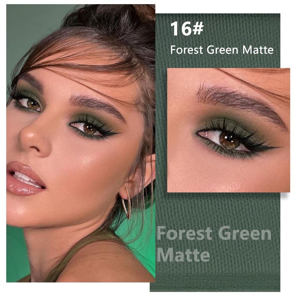 Kaely Pressed Single Eyeshadow Makeup, Forest Green Matte Highly Pigmented Monochrome Eye Shadow Palette, Waterproof Neutral Powder Mini Eyeshadow, sombras para ojos, Lightweight Blendable, 16