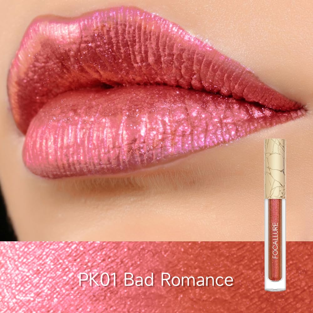 FOCALLURE Metallic Liquid Lipstick,Non Stick Cup Lip Gloss,High Impact Lip Color with Transfer-proof Wear,Long Lasting & Waterproof Lipstick Makeup for Women,Bad Romance