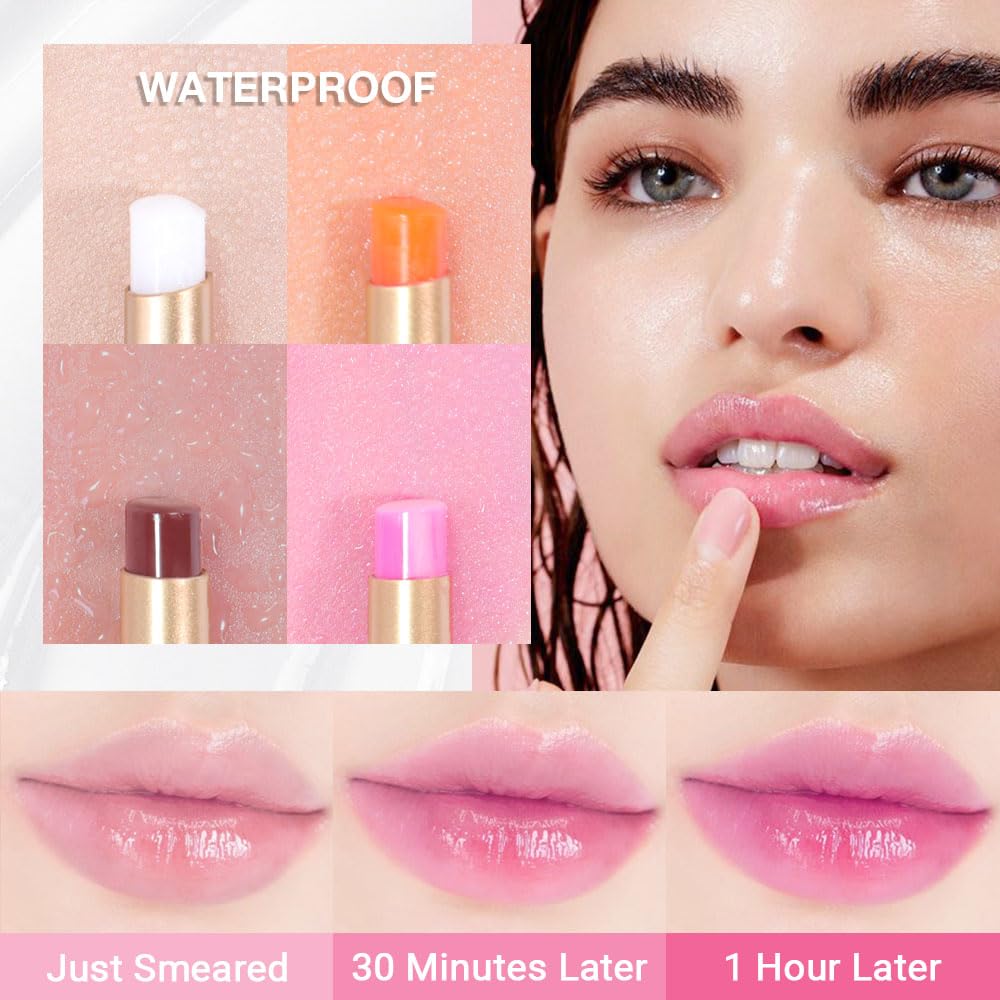 evpct 4Pcs Magic Color Changing Lipstick Long Lasting Waterproof 24 Hours Original for Women, Honey Orange Raspberry Strawberry Pink PH Mood Permanent Color Changing Lipstick Lip Balm, labial magico