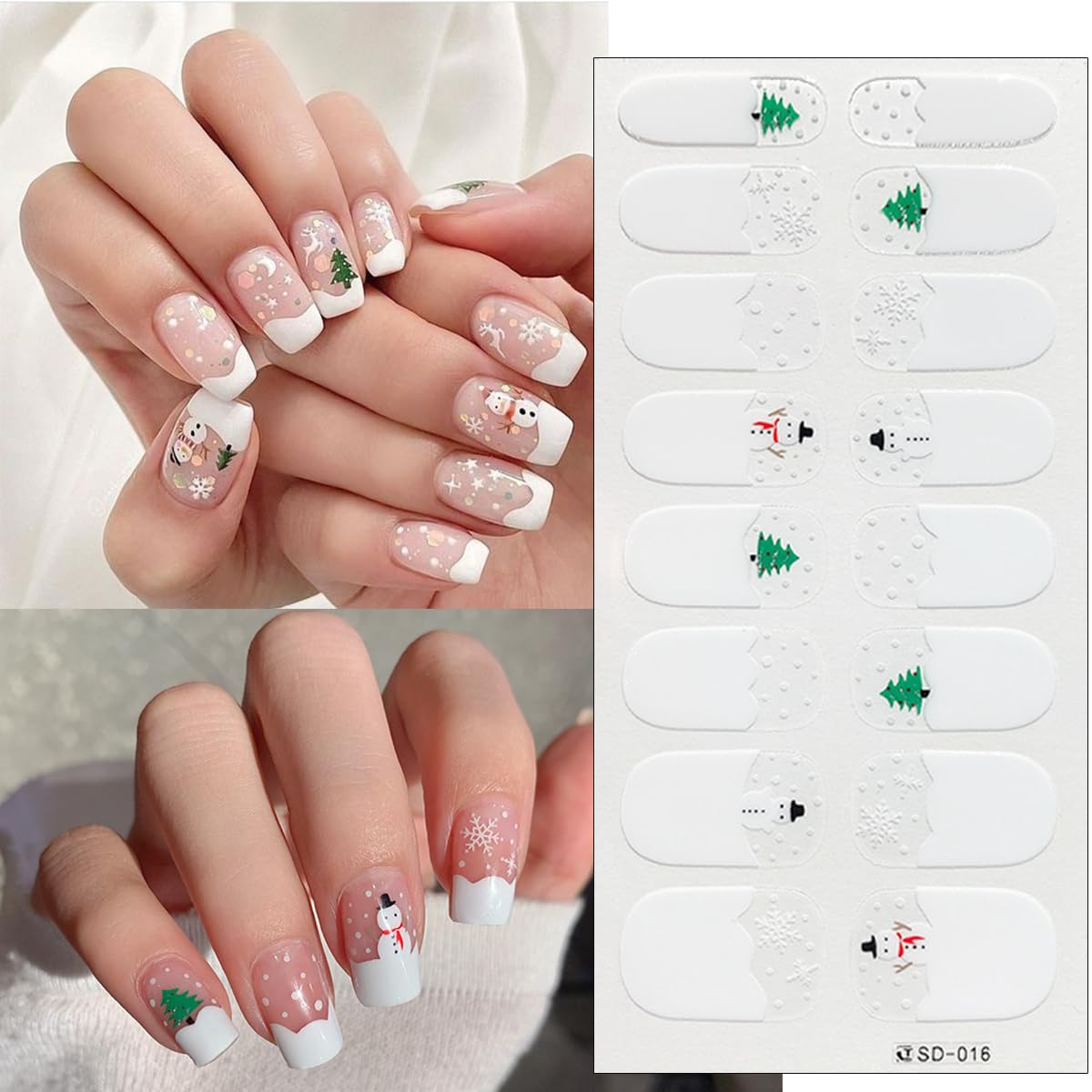 6Sheets Christmas Gel Nail Stickers: Glitter Snowflake Full Wrap, Santa Claus, Snowman, Xmas Trees, Winter Nail Stickers for Christmas Manicure