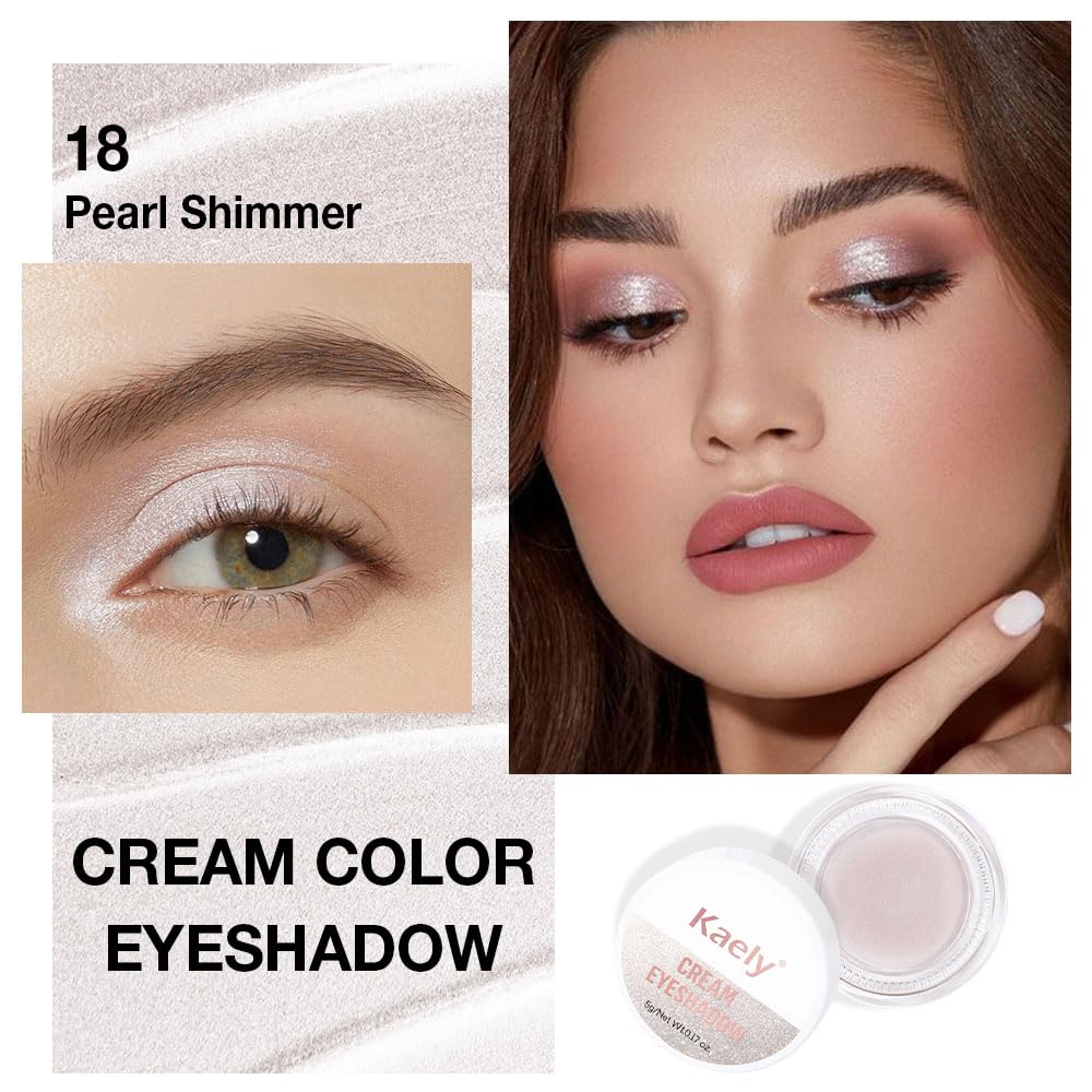 Cream Glitter Pearl Shimmer Metallic Eyeshadow Palette Makeup, Natural Single Mini Instant Holographic Eyeshadow For Women, Sombras Crema Para Ojos, Talc, Paraben & Cruelty Free, 18