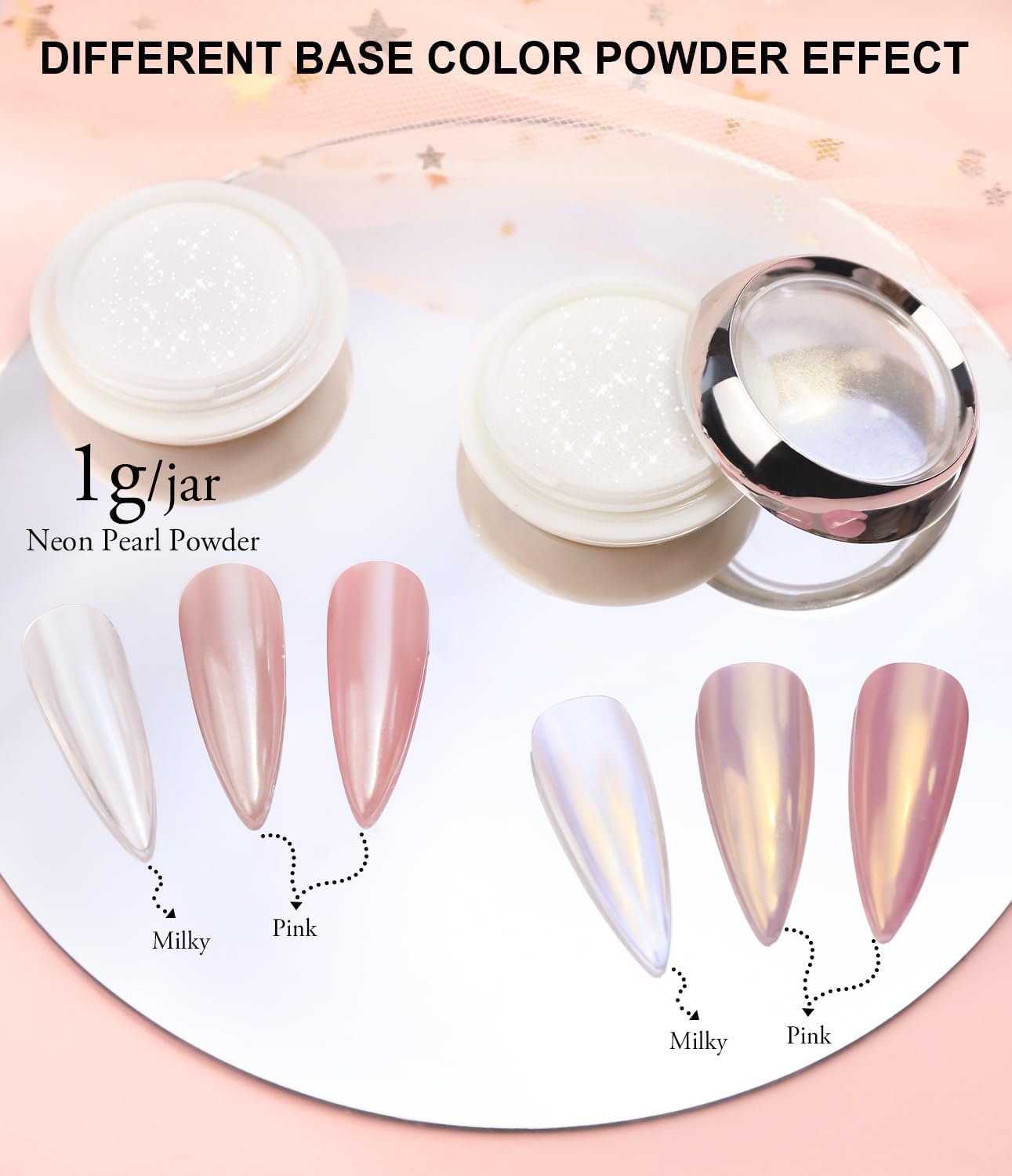 Pearl Chrome Nail Powder BISHENGYF:【Super Mirror Effect】White Pearl Chrome Nail Powder Ice Transparent Aurora Chrome Nai l Powde r for Nails Art DIY