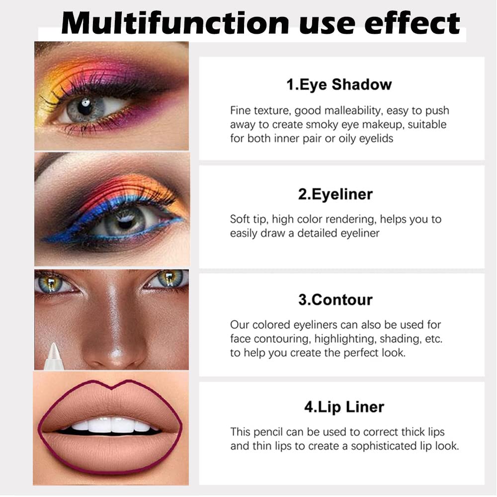 Kaely 6Pcs Glitter Gel Eyeliner Pencil Set for Women, Color Eye Liner Waterproof Smudge Proof with Sharpener, High Pigmented Eye Makeup Liners, lapiz de ojos delineador de ojos contra el agua, 04