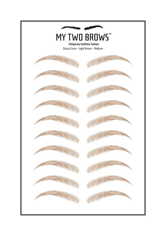 (10 pairs) Light Brown Temporary Eyebrow Tattoo - Medium Size - Waterproof & Smudgeproof - Classy Curve Style Eyebrow Stickers - Sheet Lasts up to 30 Days - Won't Work on Existing Brows