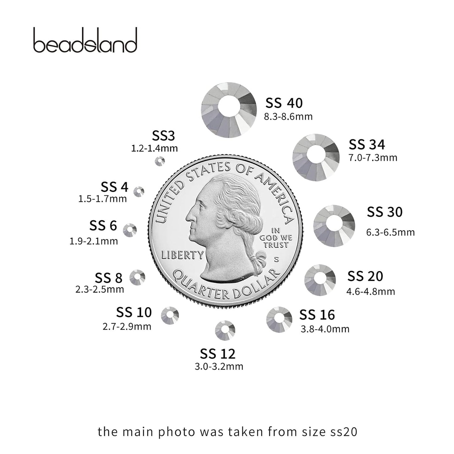 beadsland Flat Back Crystal Rhinestones Round Gems for Nail Art and Craft Glue Fix,Silver Hematite (2.7-2.8mm) SS10/1440pcs