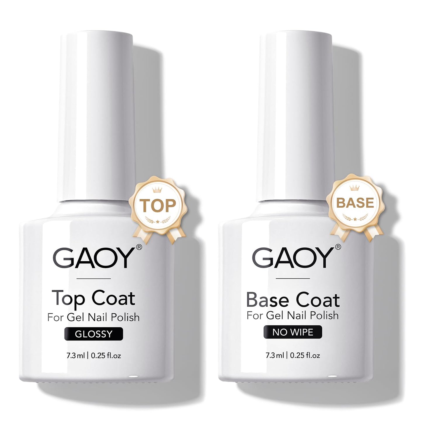 GAOY Gel Top Coat and Base Coat Set, 2 Pcs 7.3ml Glassy Top Coat and No Wipe Foundation Combination for UV Light Cure Gel Nail Polish