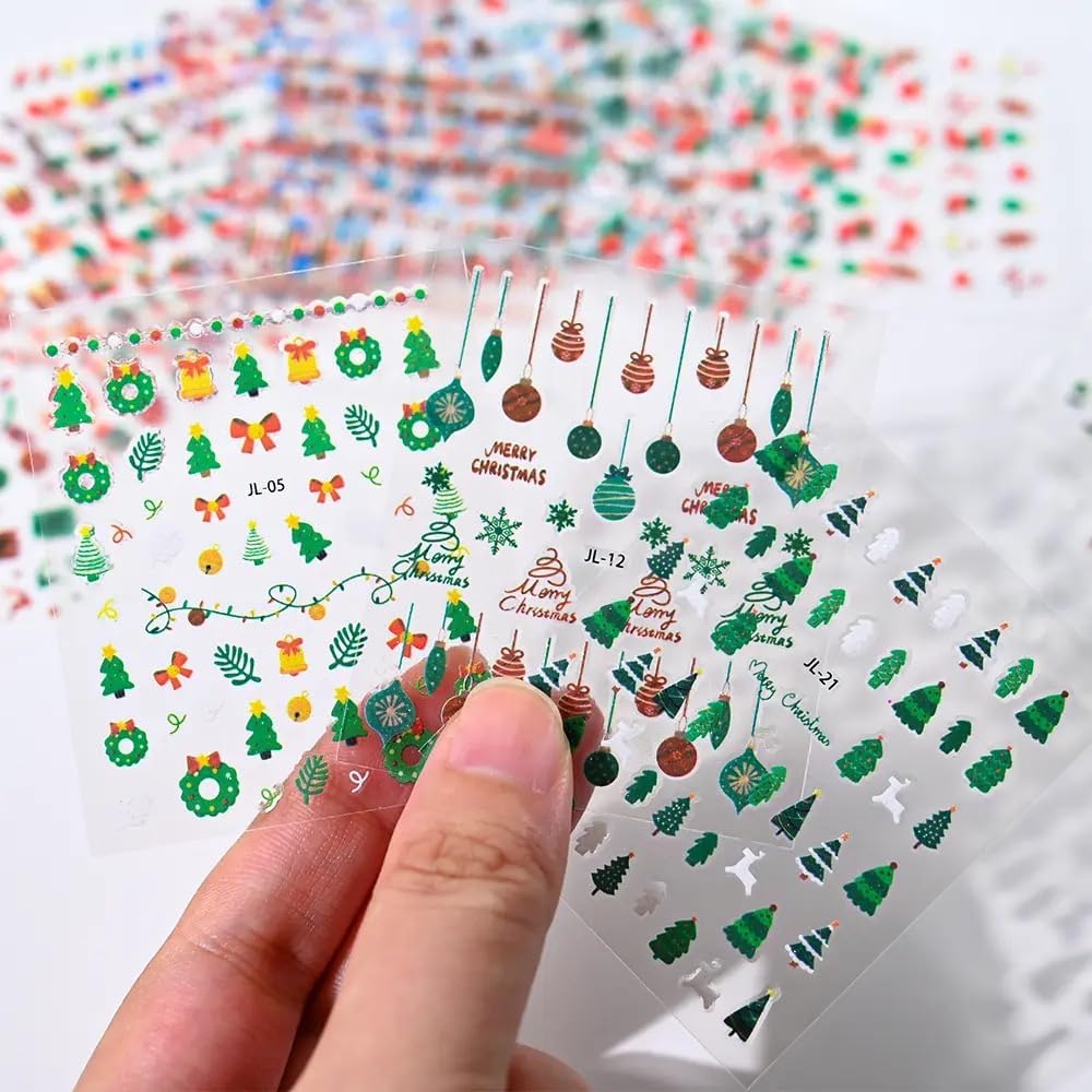 30 Sheets Christmas Nail Art Stickers 3D Self- Adhesive Pegatinas Uñas Snowman Snowflake Nail Decals White Red Christmas Nail Supplies for Women and Girls