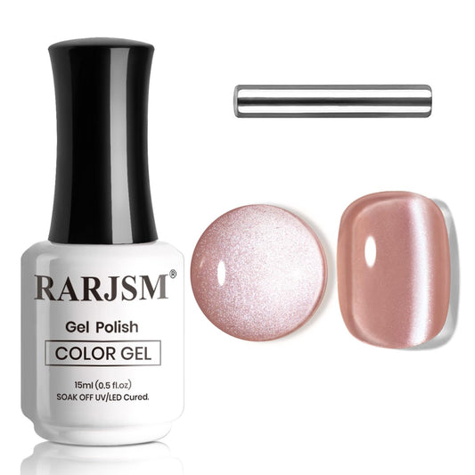 RARJSM Nude Mavue Rose Pink Cat Eye Gel Nail Polish Magnetic Sparkle Silver Ceramic Diamond Shimmer Translucent Sheer Cateye Gel Polish 15ml UV LED Curing Requires Soak Off Home Salon Manicure