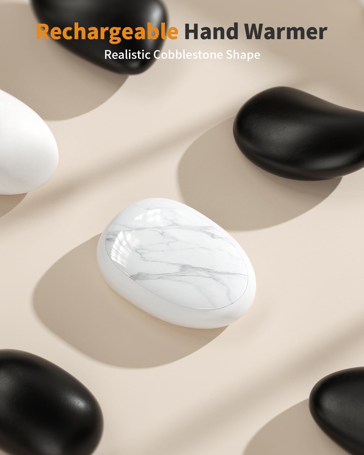 Hand Warmers Rechargeable 2 Pack, AI Temperature Control Electric Handwarmers, Stone Shape Portable Pocket Heater, Great Gift for Christmas Hunting, Golf, Camping Black