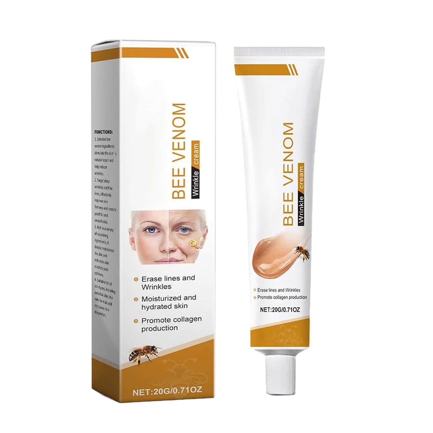 Bee Venom Moisturiser Cream Wrinkle Removal & Firming, Anti-Aging Eye & Face Bee Venom Skin Treatment Cream (1 Pack, 0.71Oz)