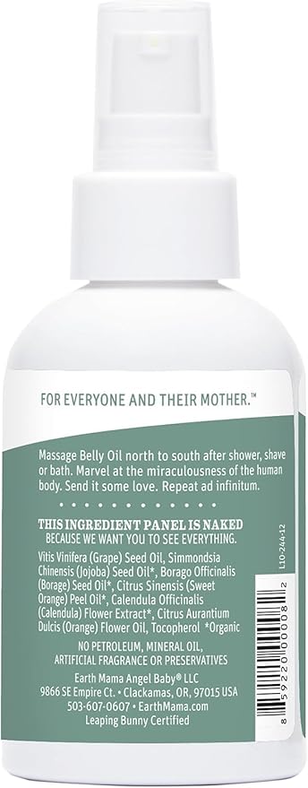 Earth Mama Belly Oil for Dry Skin | Calendula Skin Care Moisturizer Oil to Encourage Natural Elasticity and Help Prevent Stretch Marks During Pregnancy and Postpartum, 4-Fluid Ounce (3-Pack)