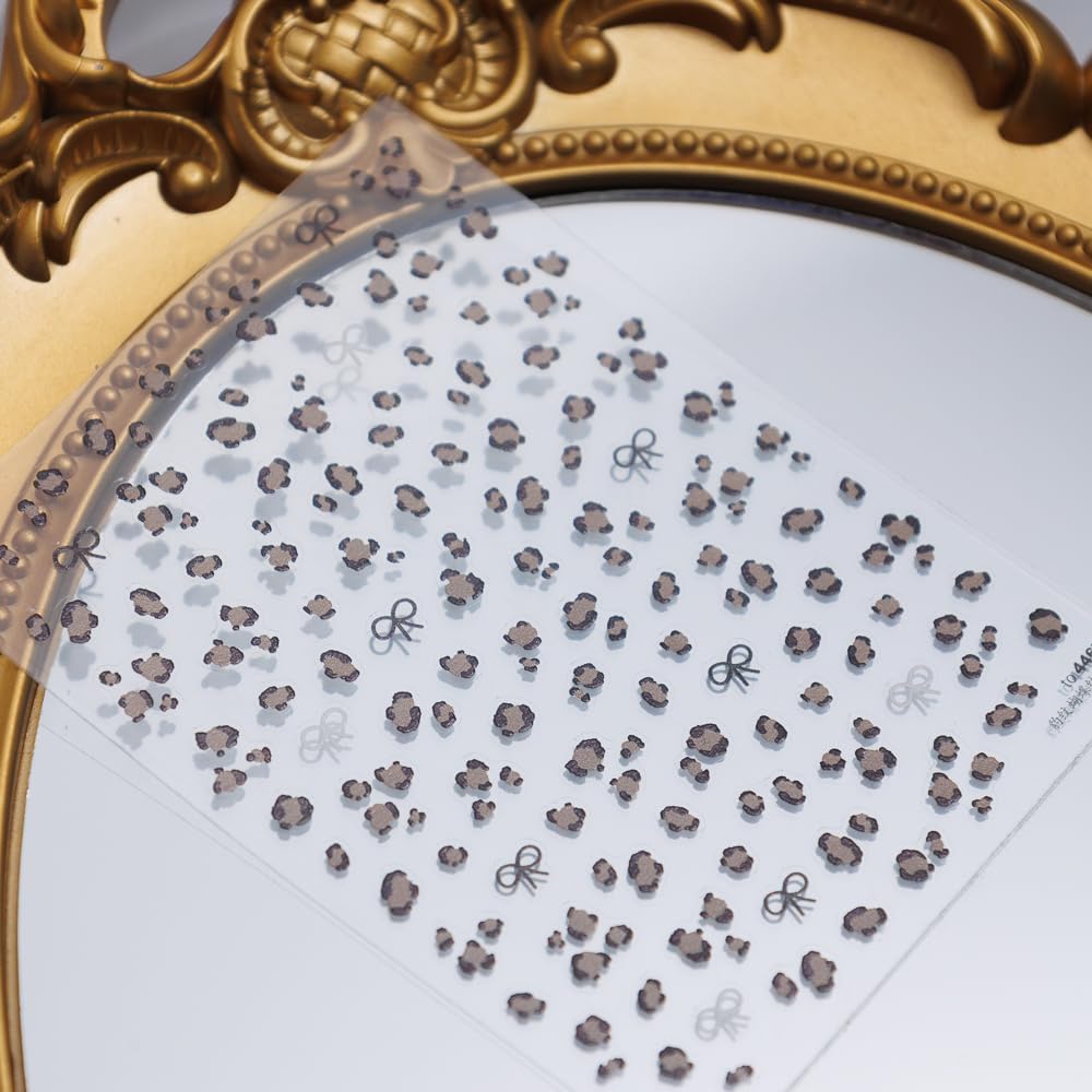 Brown Leopard Nail Art Stickers 3D Embossed Fall Winter Nail Stickers, Self-Adhesive Durable Nail Art Decals for Women Girls, Nail Wraps Decoration Manicure for DIY Acrylic Nail Accessories