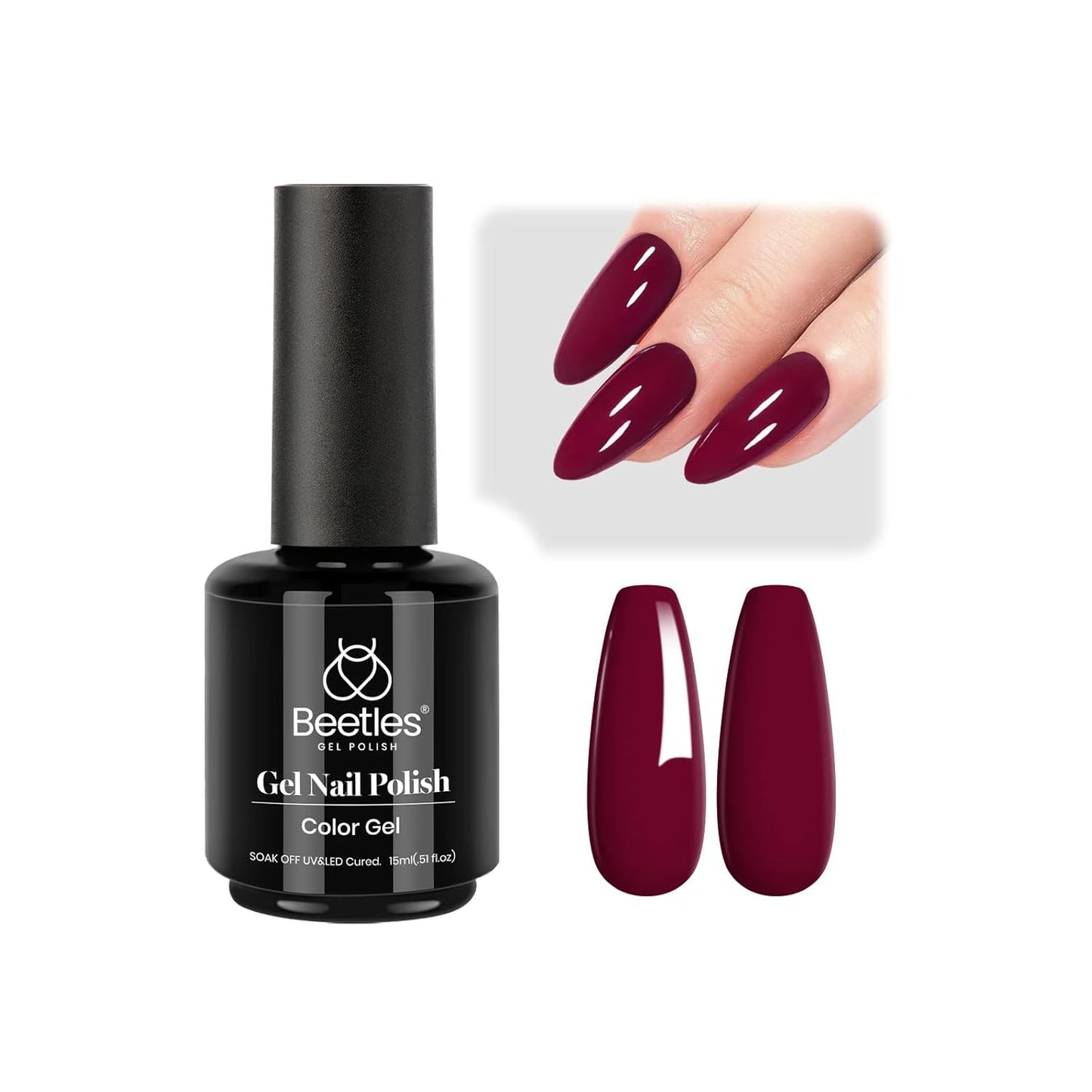 Beetles Burgundy Red Gel Polish-15ml Burgundy Dark Red Gel Nail Polish UV LED Nail Lamp DIY Wine Fall Color Nail Art Design Gift for Women