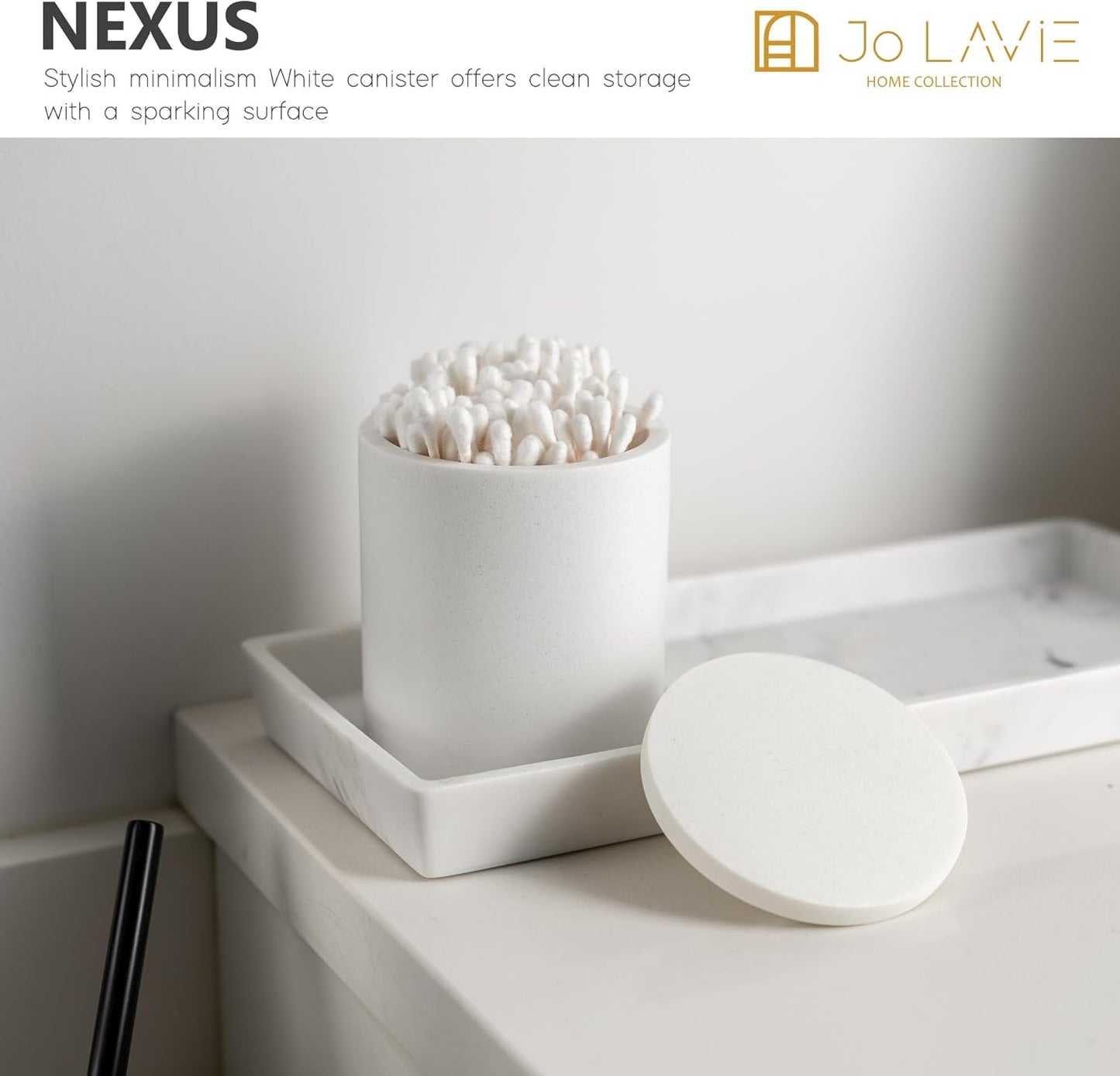 Cotton Swab Holder Bathroom Organizer – Bathroom Canisters with Lids Cotton Pad Holder for Countertop, Vanity – Luxury Apothecary Jars with Lids Hold Swabs, Makeup Pads (White)