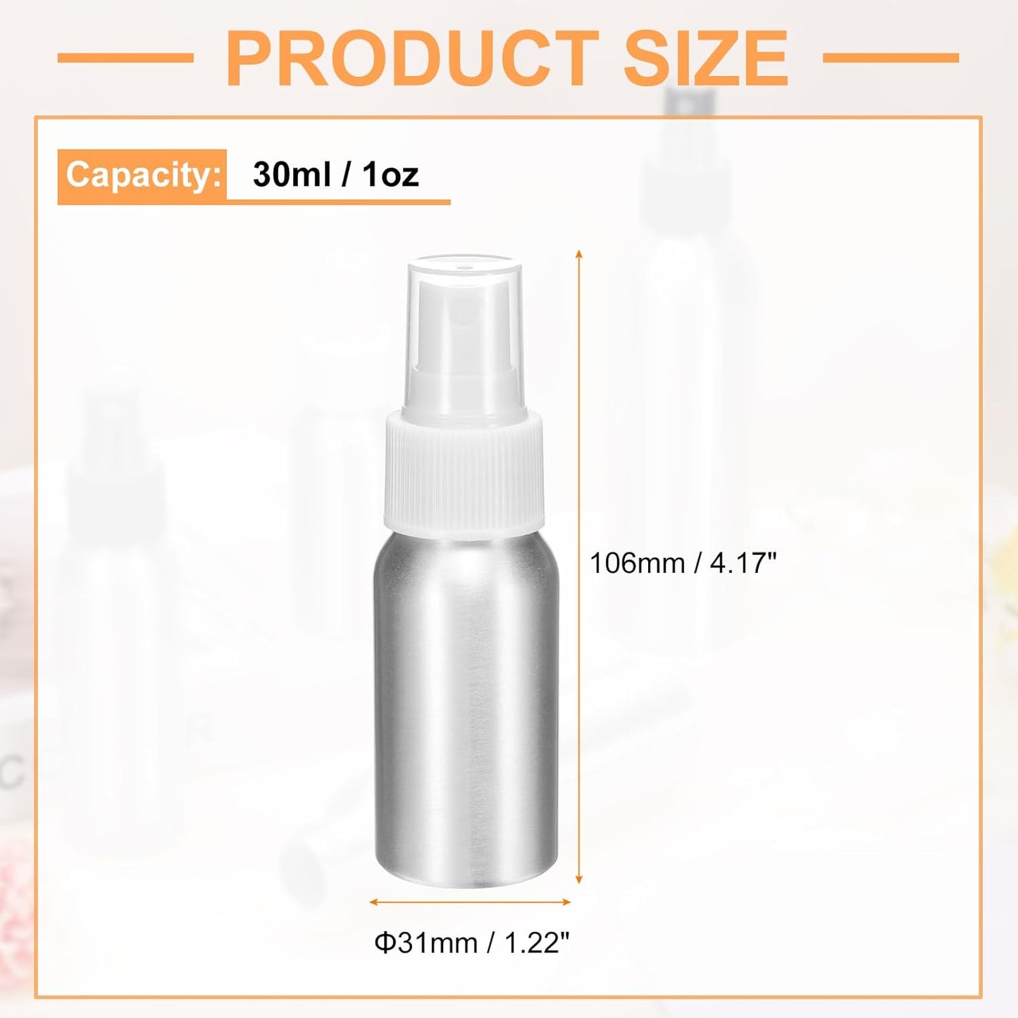 HARFINGTON Aluminum Fine Mist Spray Bottles 30ml/1oz Metal Small Liquid Alcohol Refillable Travel Container with White Plastic Nozzle Cap for Perfume Skincare Cosmetic Storage Bottle