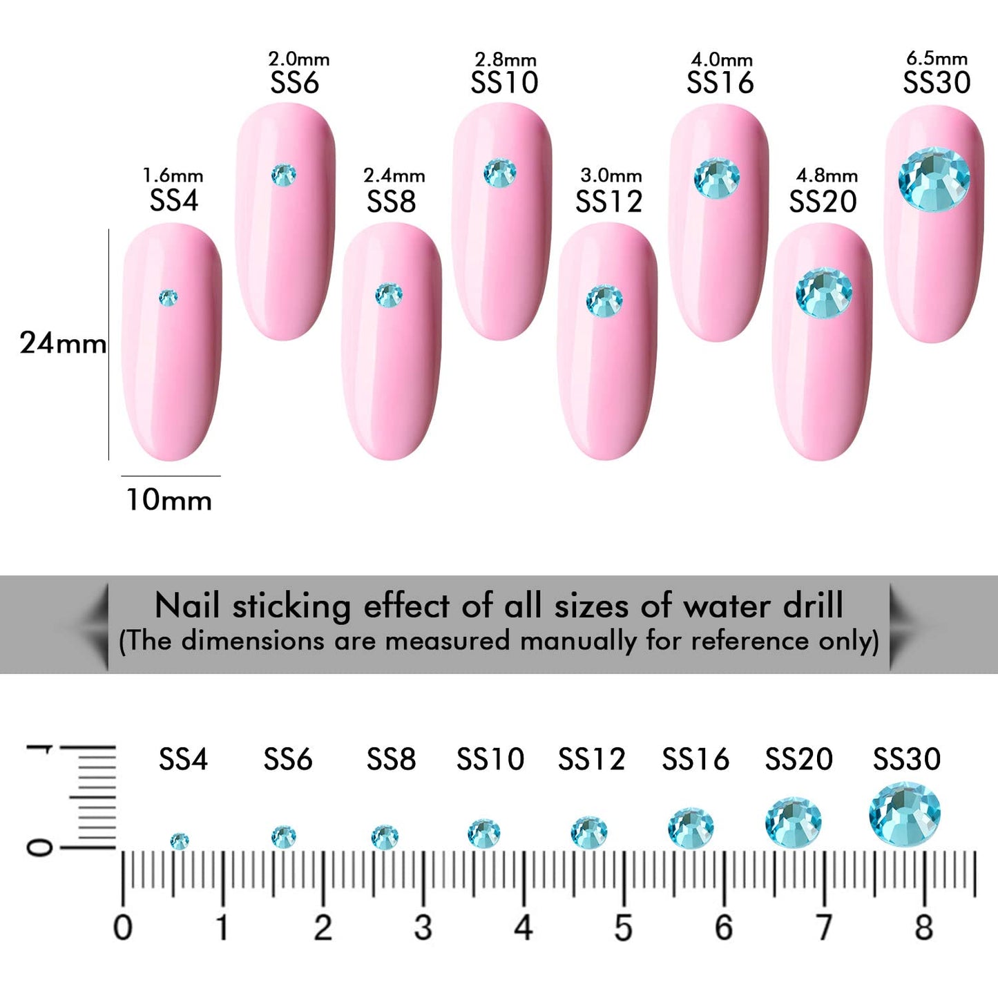 1440Pcs Aquamarine Crystal Rhinestones,Glass Flatback Rhinestones Mini Gemstones for Nail Face Makeup Art Crafts Clothes Decoration -(SS10, 2.8mm,Aquamarine)