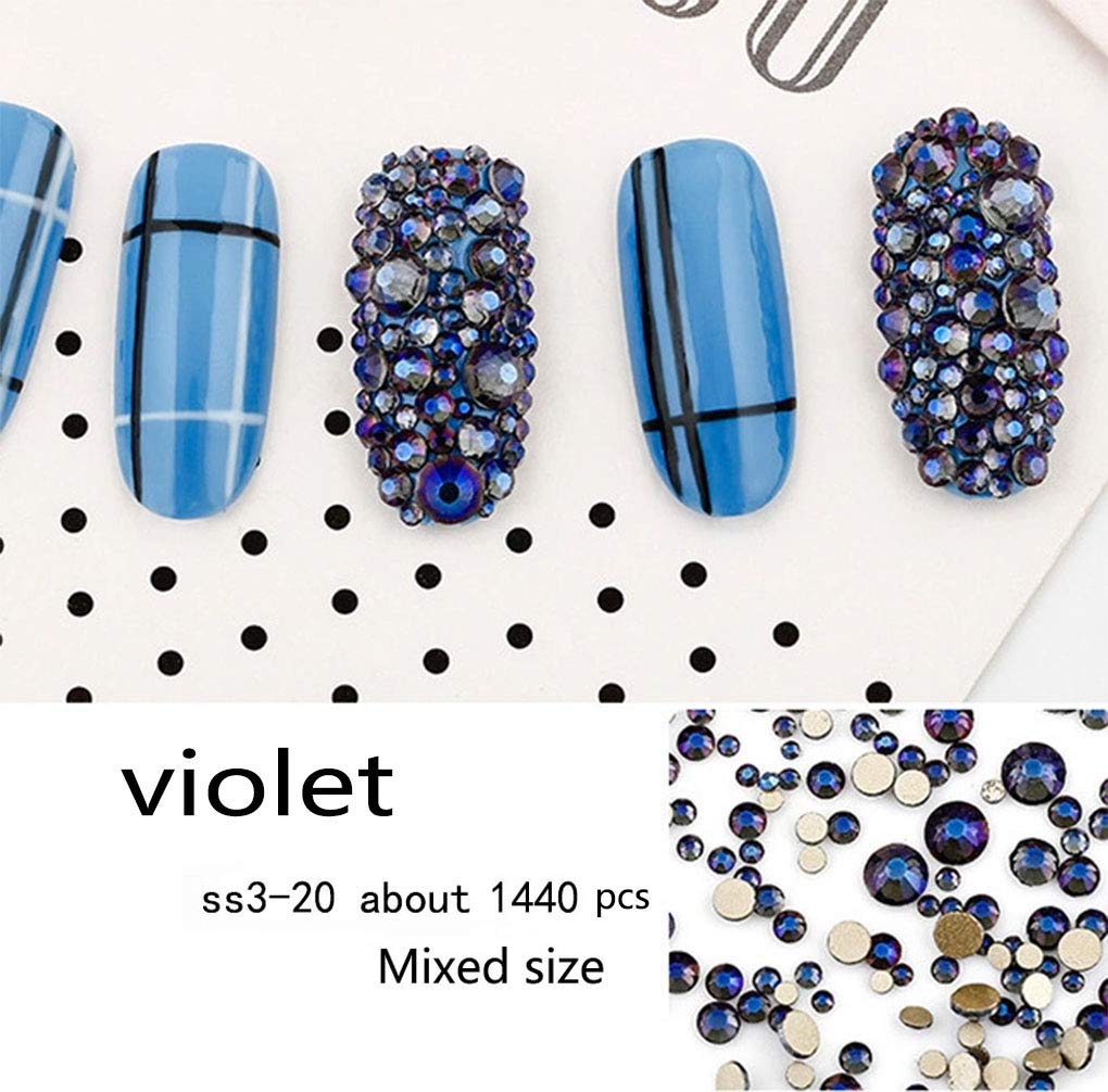 Rhinestones flat back gems round DIY decorative Nail Face and apparel accessories ss3-20 mix size(1440pcs violet)