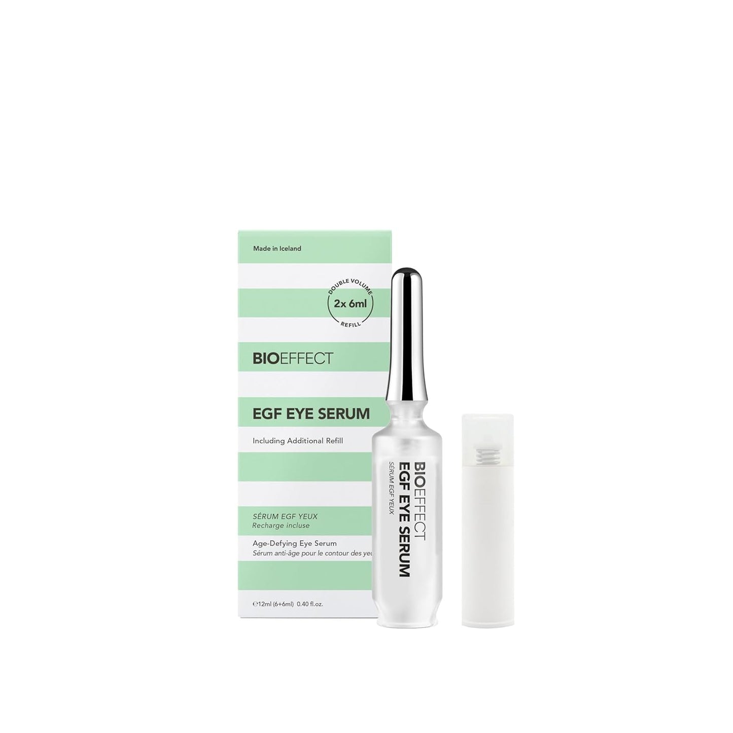 BIOEFFECT EGF Eye Serum Refill Set with Cooling Rollerball (6 ml) and One Refill Cartridge (6ml), Anti-Aging Corrective Gel with Hyaluronic Acid for Puffy Bags, Wrinkles, Fine Lines and Crows Feet