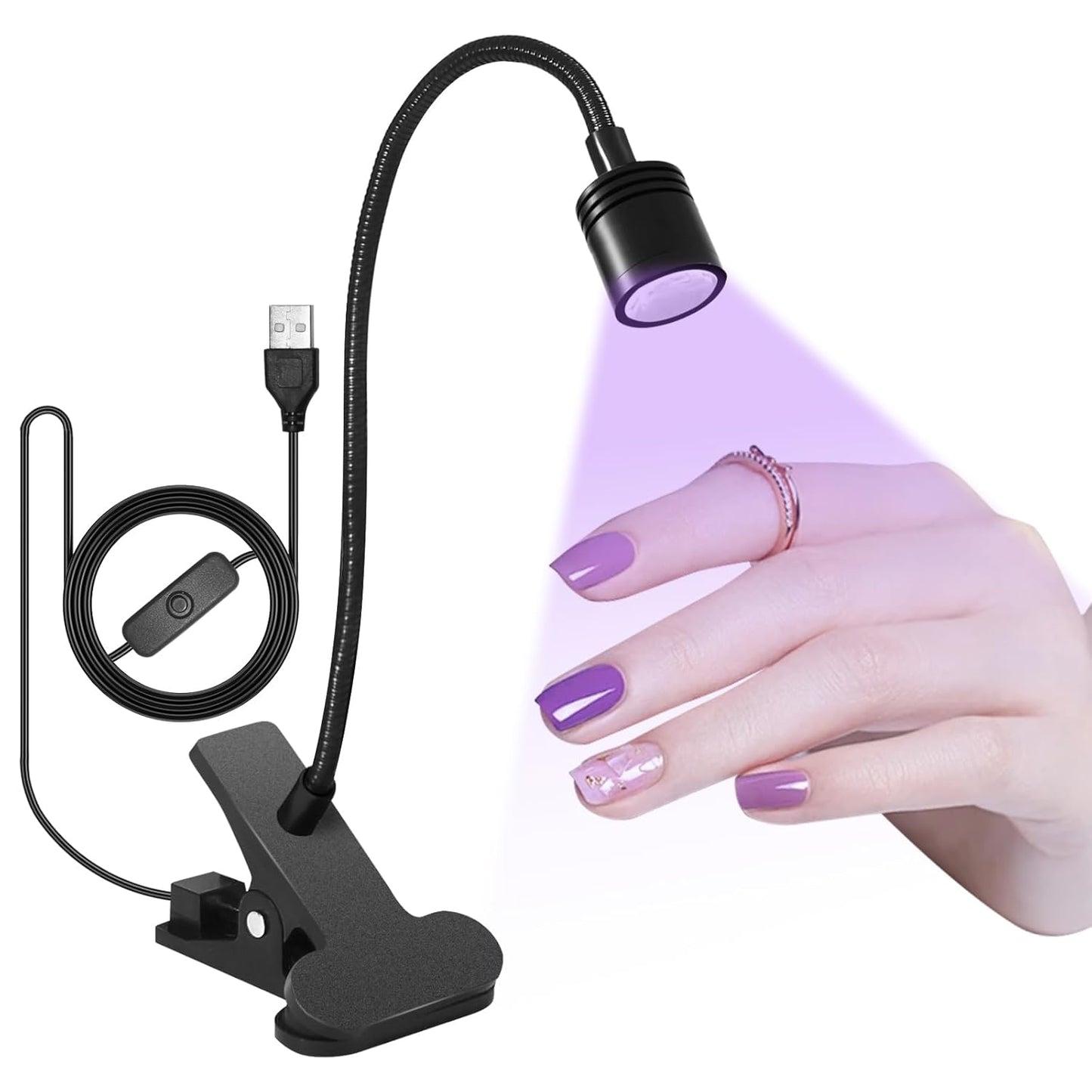 SAVILAND Gooseneck U V Lamp for Gel Nails: 360°Adjustable U V Light for Gel Nails 10S Fast Curing Nail Lamp Hands Free 5W LED Flash Cure Gel Light Gel Nail Portable Salon DIY Nail Tech Manicure