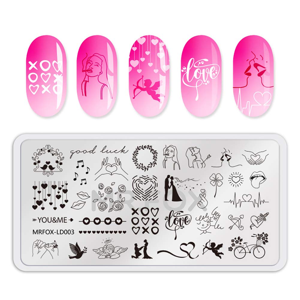 MR.FOX 5 Pcs Nail Print Board Set Valentine's Day Theme Various Hearts Cupid Electrocardiogram Nails Art Stamping Plate
