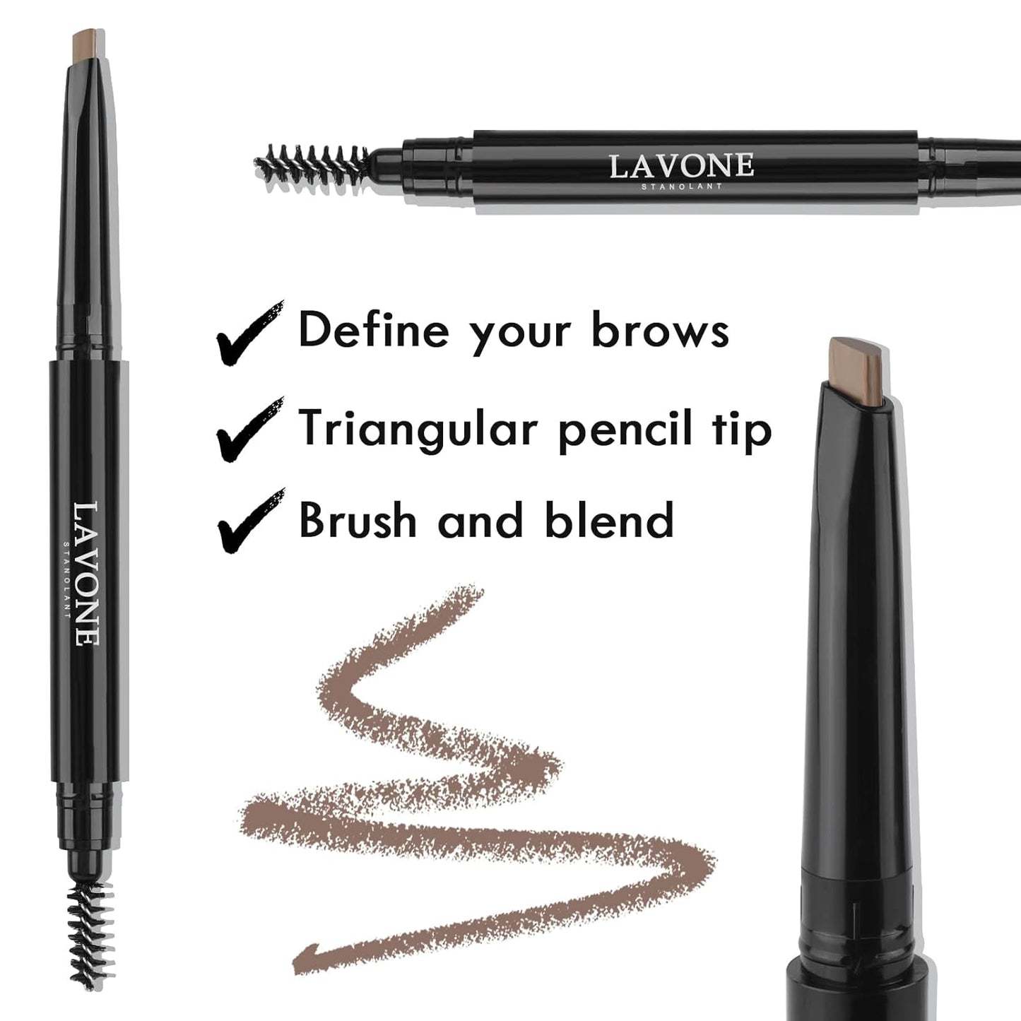 LAVONE Eyebrow Stamp Pencil Kit for Eyebrows Makeup, with Waterproof Eyebrow Pencil, Eyeliner, Eyebrow Pomade, and Dual-ended Eyebrow Brush - Espresso