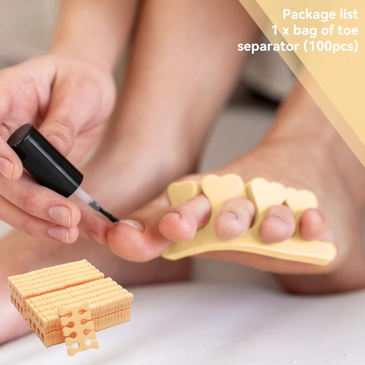 100PCS Sponge Toe Separator, Soft Toe Spreader Nail Art Finger Separator Divider Spacer Manicure Pedicure Tool for Nail Polish (Orange)