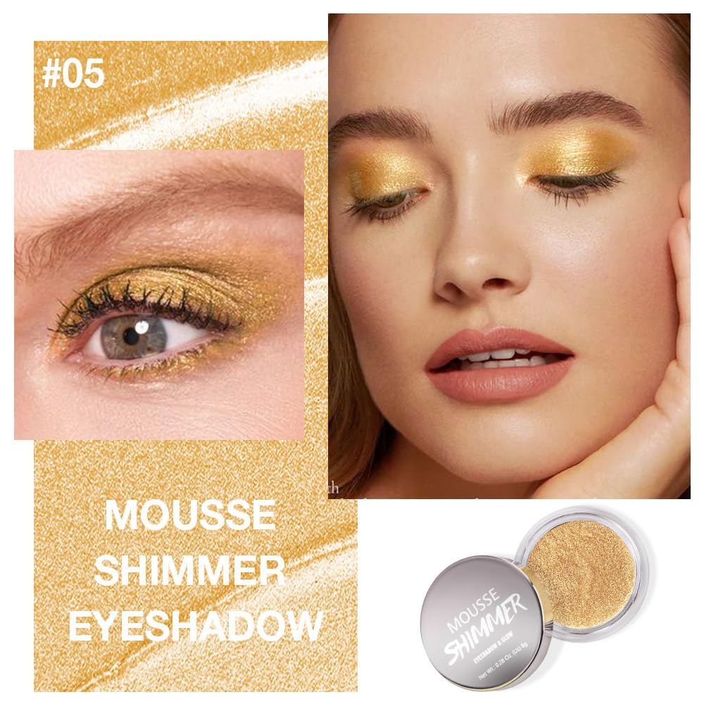 Cream Glitter Golden Yellow Shimmer Metallic Eyeshadow Palette Makeup, Natural Single Mini Instant Holographic Eyeshadow For Women, Sombras Crema Para Ojos, Talc, Paraben&Cruelty Free
