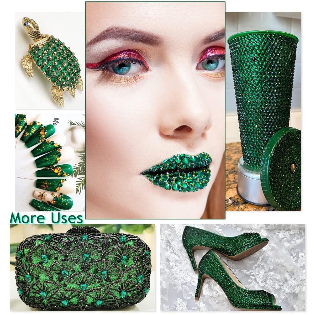 16000PCS Jade Green Crystal Resin Rhinestones for Crafting Moss Green Flatback Stones 3mm 4mm 5mm Non-Hotfix Diamonds Crystals Gems for Nails Face Eyes Makeup Tumblers Bottles DIY Crafts Shoes