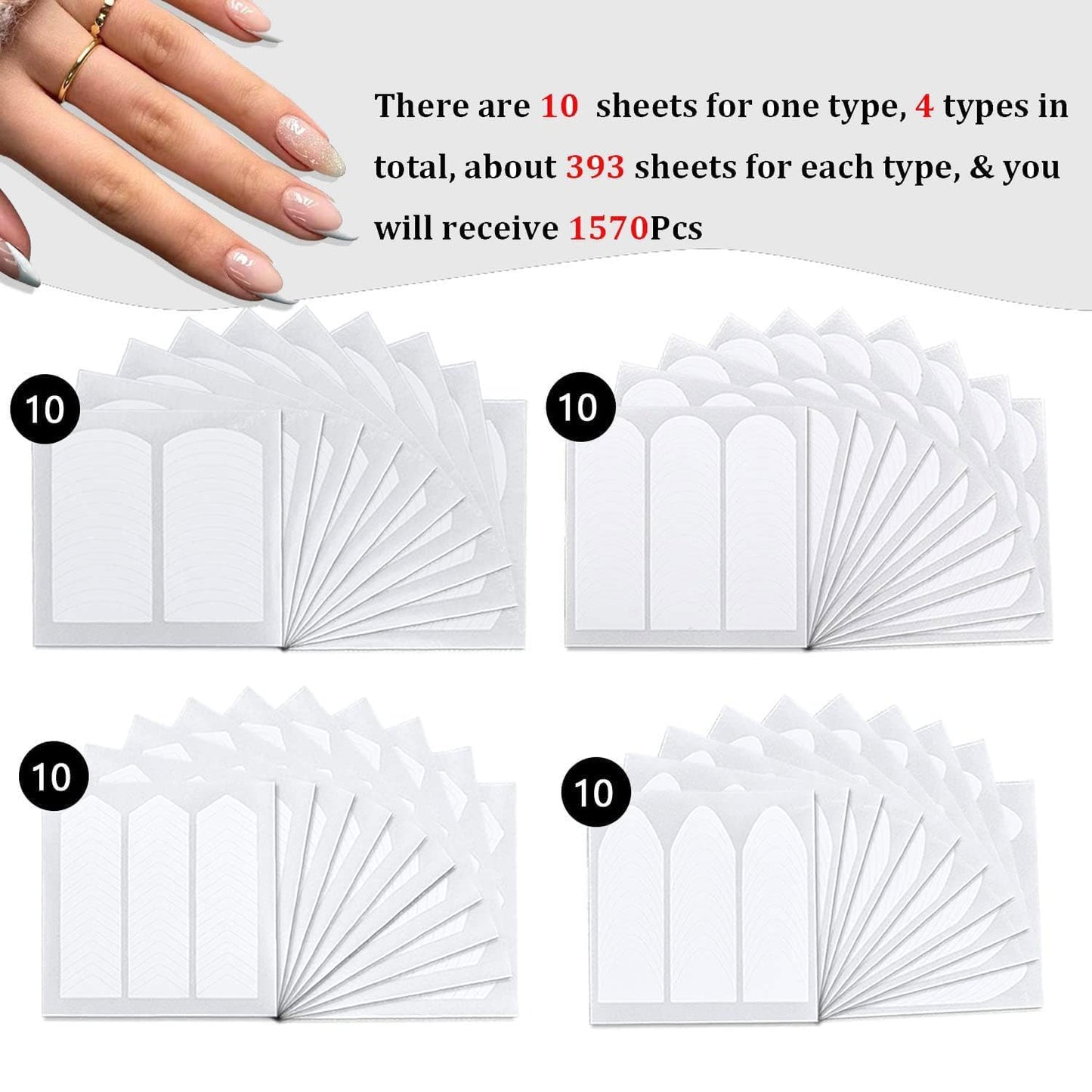 40 Sheets 1570pcs French Tips Guide Nail Stickers for Women Girls, 4 Designs Self-Adhesive Tips for Nail DIY Accessories