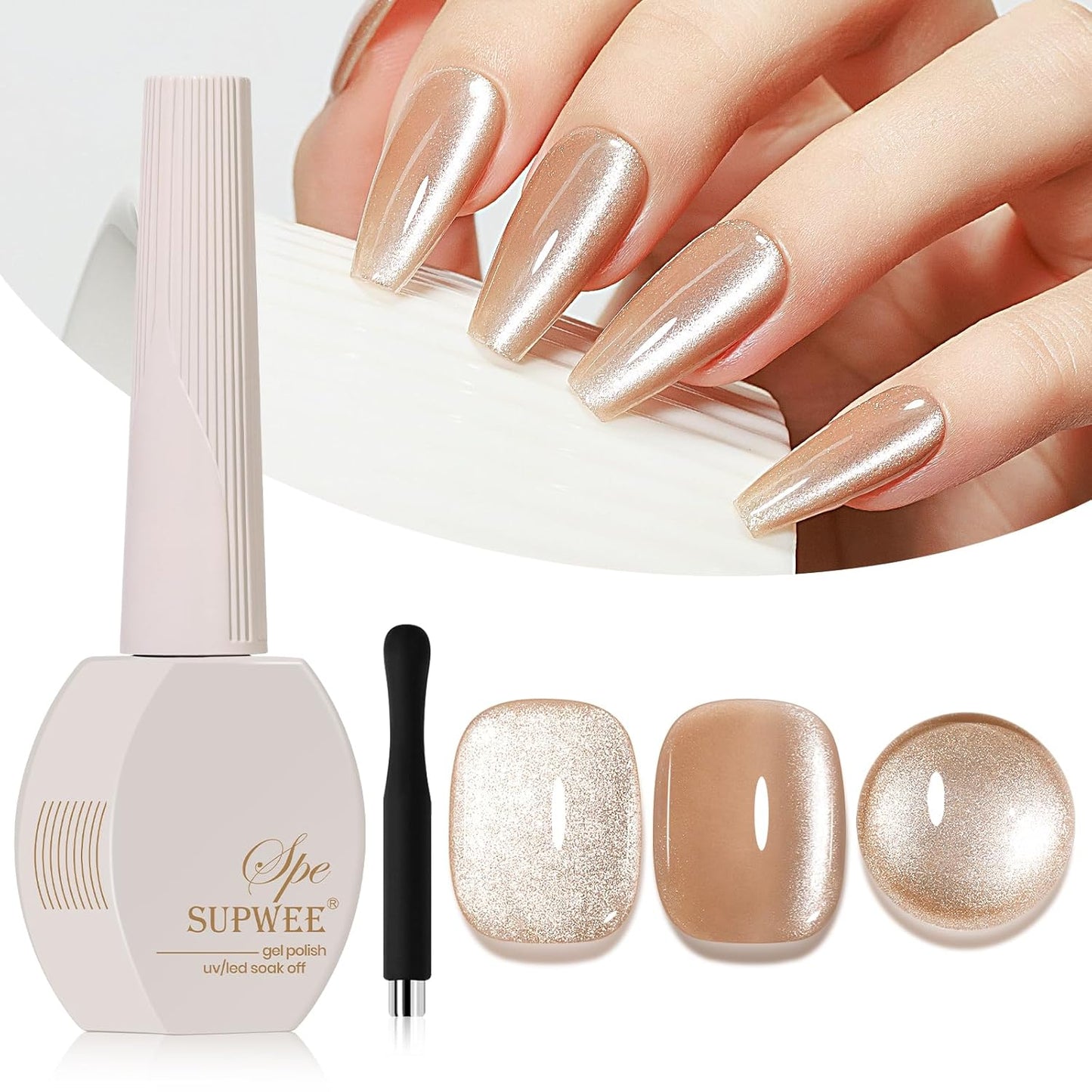 Cat Eye Gel Polish, Magnetic Holographic Glitter Gel Nail Polish Nude Shimmer Gel Polish with Magnet Soak Off U V Gel Salon DIY at Home, 0.5 OZ