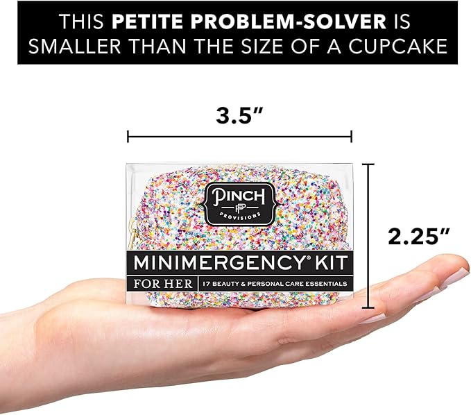 Pinch Provisions Funfetti Minimergency Kit, includes 17 Travel-Sized Cosmetic Essentials, Convenient for Purses, Emergency Beauty Accessories, Gifts for Holiday’s & Birthday’s