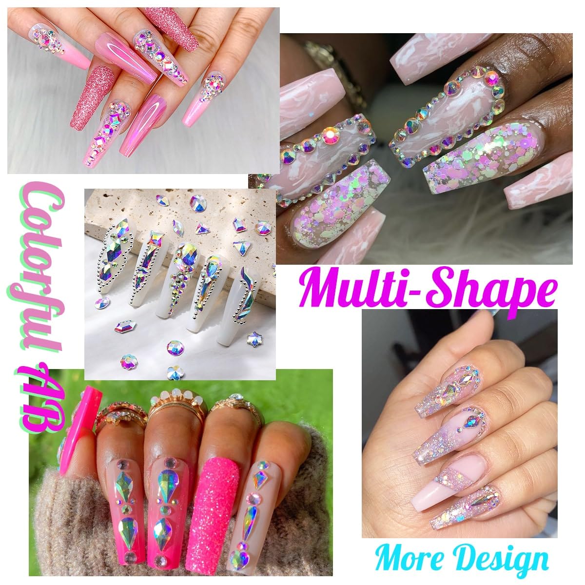 4 Boxes AB Crystal Nail Rhinestones Glitters Powder 24 Shapes K9 Glass White AB Gems Flatback Round Stones Diamonds Crystals Nail Art Charms Supplies for Acrylic Nails Face Makeup DIY Crafts Tumblers