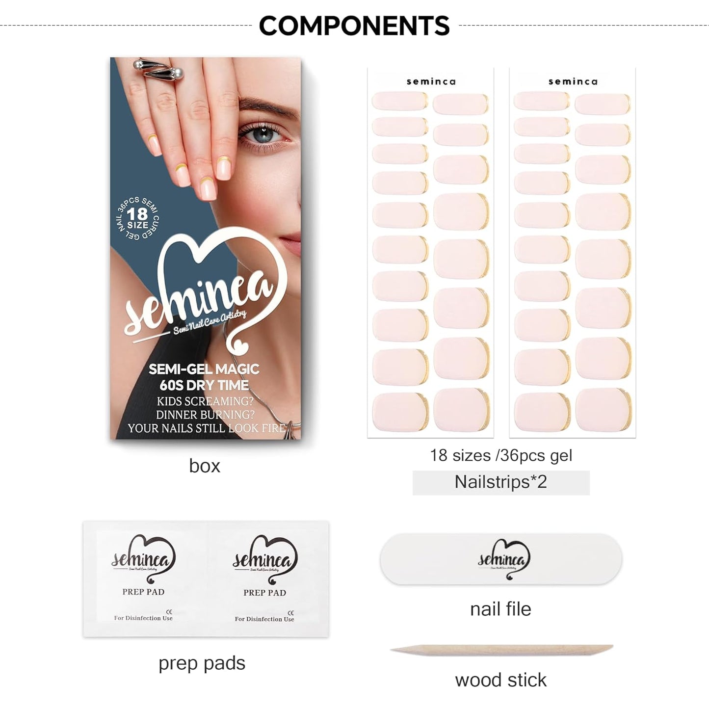 Semi Cured Gel Nail Strips-Quick Press on Nails Nude Glue on Nails, French Tip & Simple Designs, Semi Gel Nail Stickers for Everyday & Housework,Works with Any UV/LED Lamps(Ruby French)