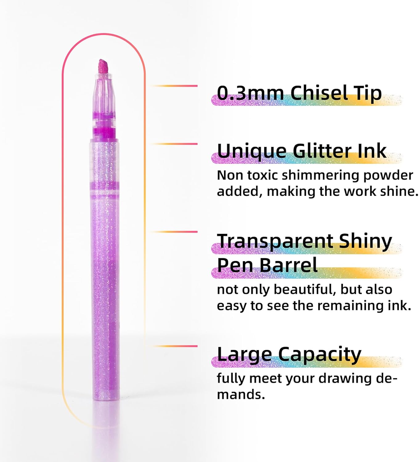 Glitter Highlighters, 16-Count, Chisel Tip Glitter Highlighters Assorted Colors, Sparkly Pastel Highlighter Markers for Adults Journaling Coloring Drawing Doodling