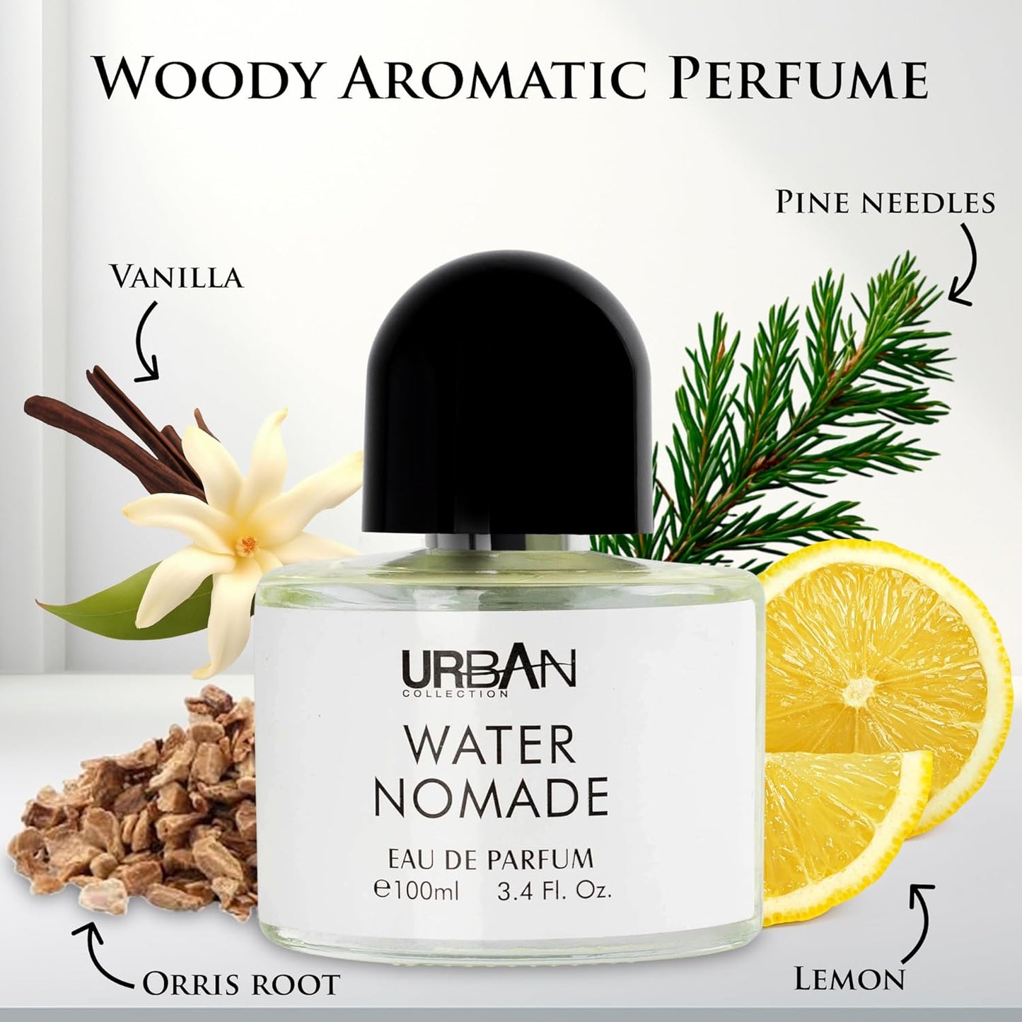 Water Nomade Parfume for Women & Men - Woody Aromatic Fragrance - Top Notes of Bergamot, Lemon, Pepper and Juniper Berries - Base Scents of Amber, Vanilla & Sandalwood - Elegant 100ml Bottle